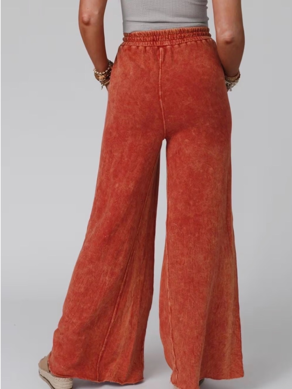 Relaxing Robin Wide-Leg Drawstring Pants - Rust Orange - Picture 2 of 6